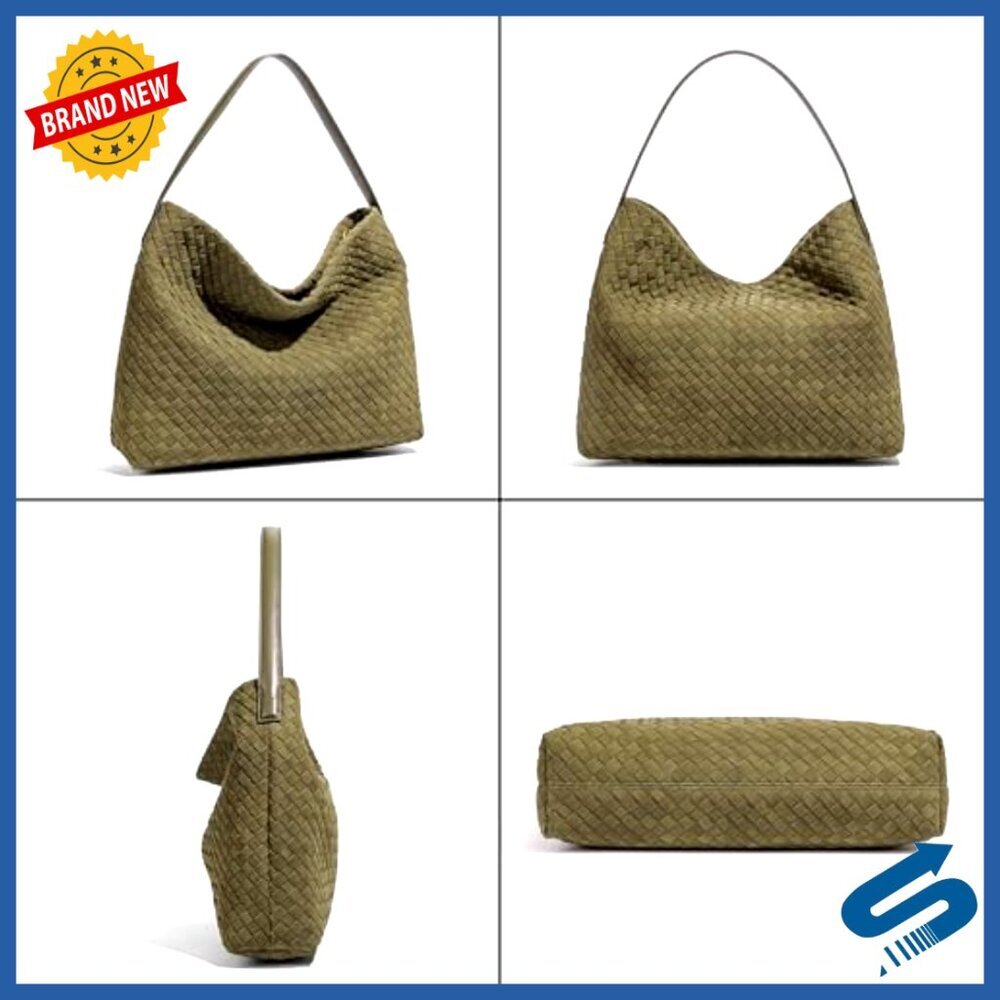 Large Woven Suede Hobo Tote with Detachable Crossbody Strap - Picture 3 of 7